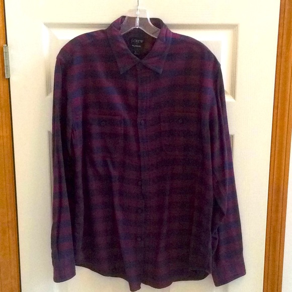 J Crew Navy & Maroon Flannel Button Down Shirt - L